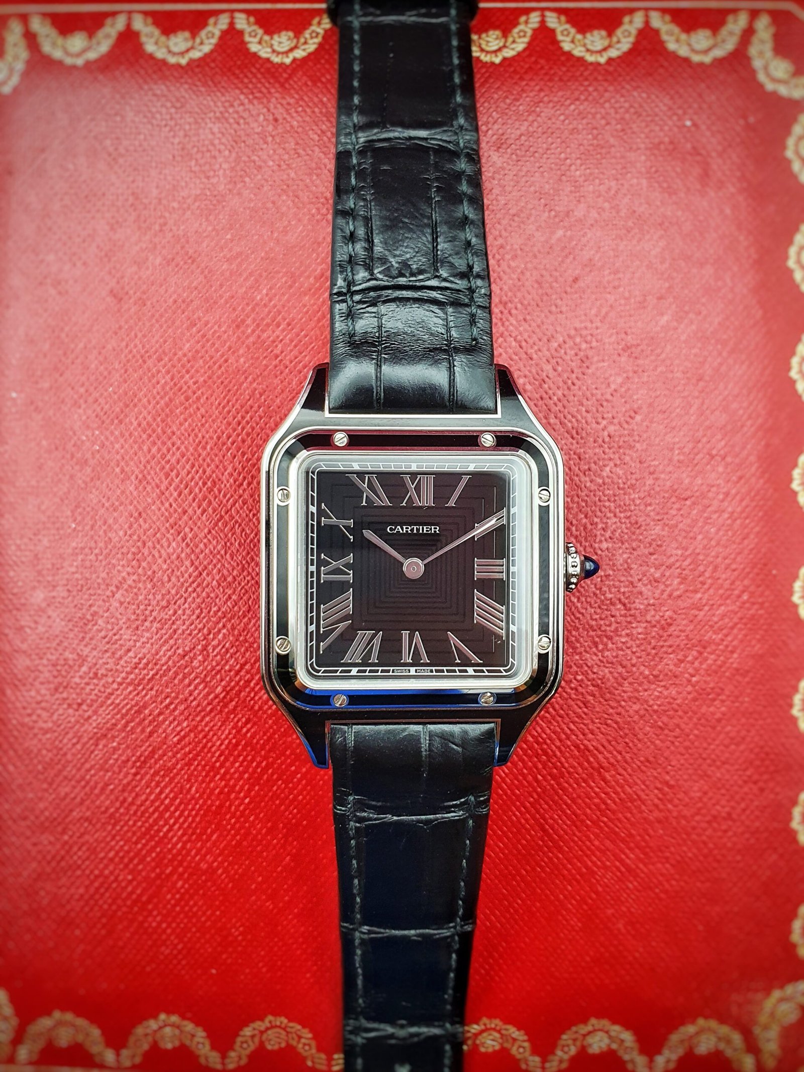 Cartier Santos Dumont Large WSSA0046 Black Lacquer 44mm by 31mm Stainless Steel Complete Set Box Papers - Image 1