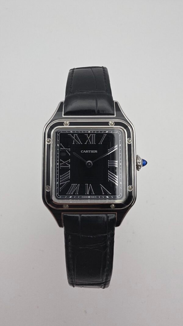 Cartier Santos Dumont Large WSSA0046 Black Lacquer 44mm by 31mm Stainless Steel Complete Set Box Papers