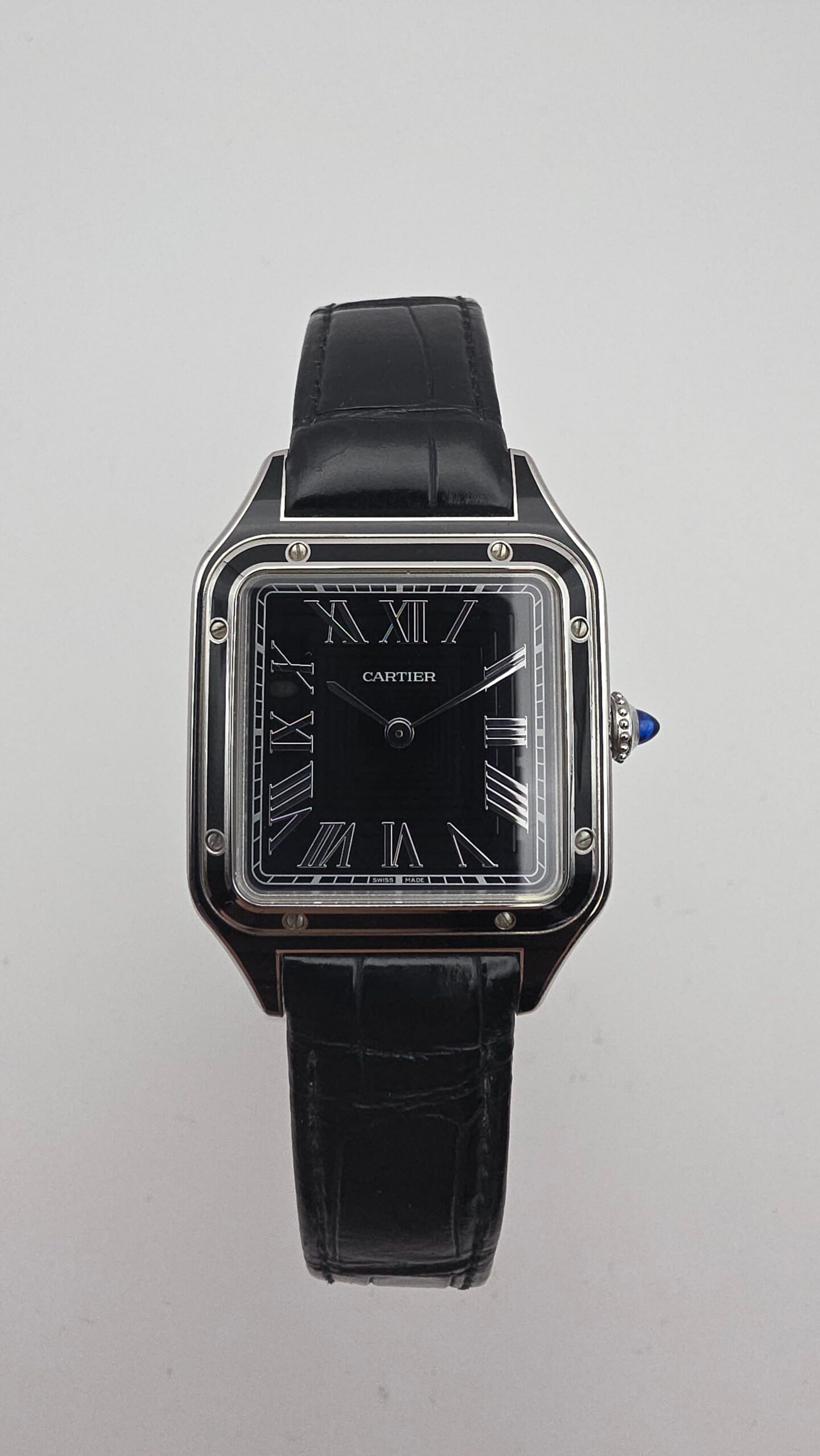 Cartier Santos Dumont Large WSSA0046 Black Lacquer 44mm by 31mm Stainless Steel Complete Set Box Papers - Image 2