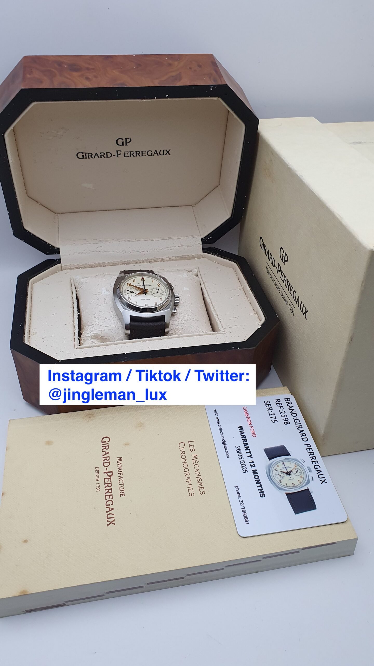 Girard Perregaux 25980.0.11.8158 Ref 2598 Vintage 1960 Chronograph Cream White 38mm Stainless Steel Box - Image 8
