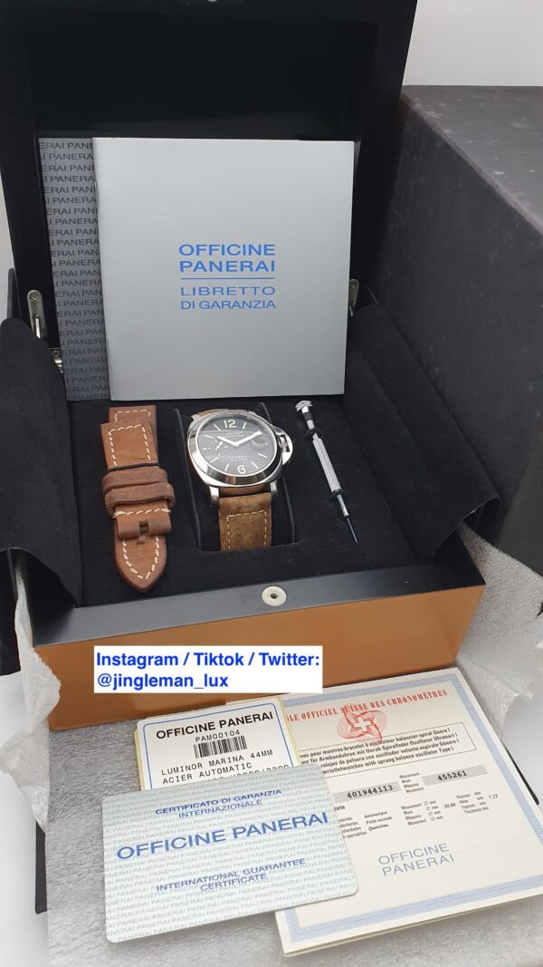Panerai Luminor Marina Automatic PAM 104 PAM00104 Black 44mm Stainless Steel Full Set