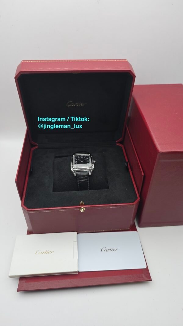 Cartier Santos Dumont Large WSSA0046 Black Lacquer 44mm by 31mm Stainless Steel Complete Set Box Papers